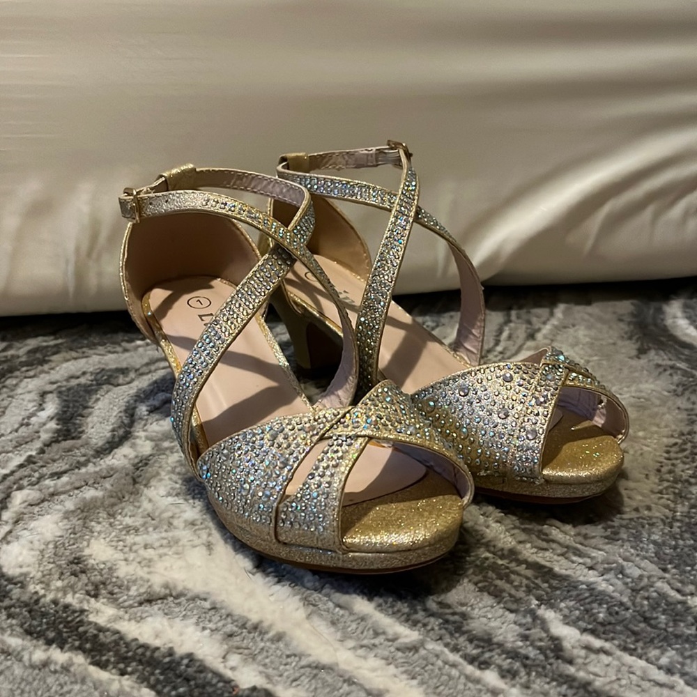Gold Rhinestone Heels for Girls